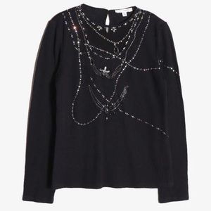St. John Faux Necklace Santana Knit Long Sleeves Sweater Shirt Top Holiday Small